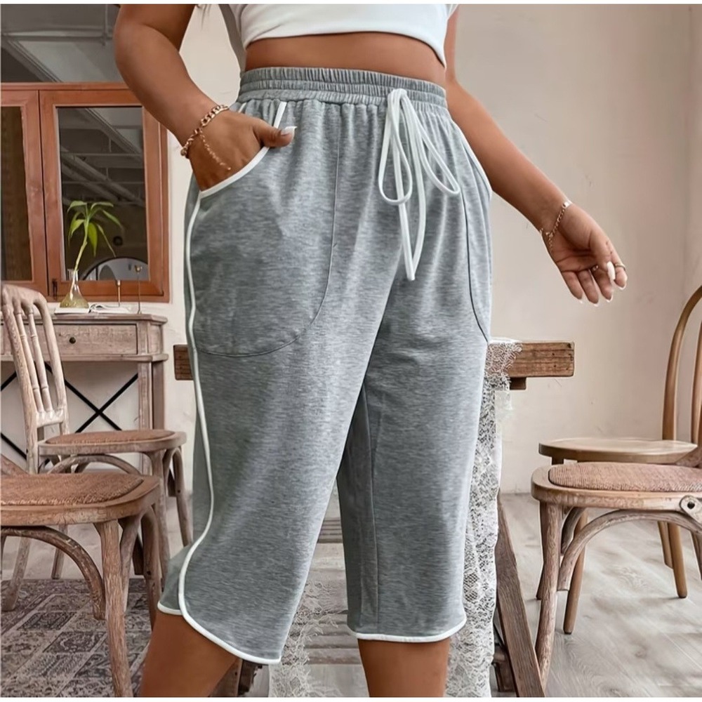 Unbranded Gray Athleisure‎ Lounge Shorts White Trim Drawstring 2XL Heather Gray